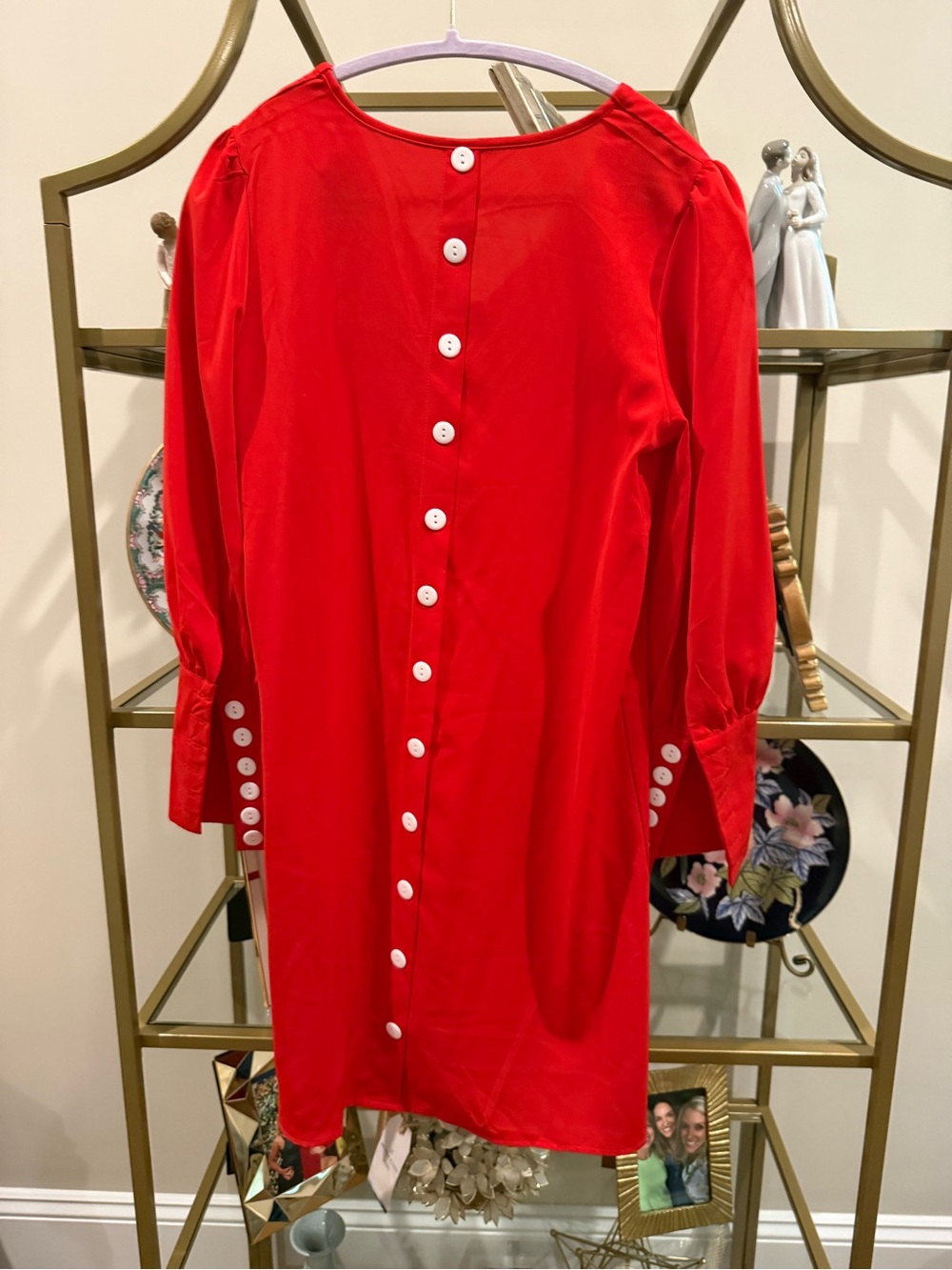Anthropologie Red Long-Sleeve Button-Back Shift Dress